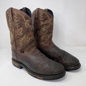 Tony Lama TW1018 Boots Mens 12D Brown Leather Western Work Waterproof Square Toe